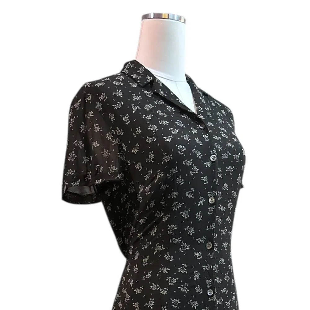Vtg Dark Academia Ditzy Floral Maxi Dress Sz 8 Button Front Collared Cottagecore - Picture 8 of 15